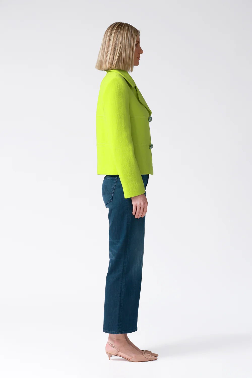 Fleur Double-Breasted Wool Jacket in Lime - My Store 2