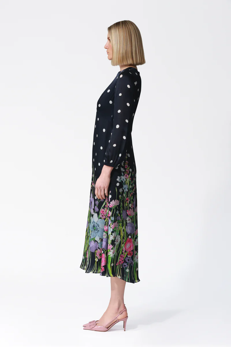 Liliana Floral Print Silk Satin Dress