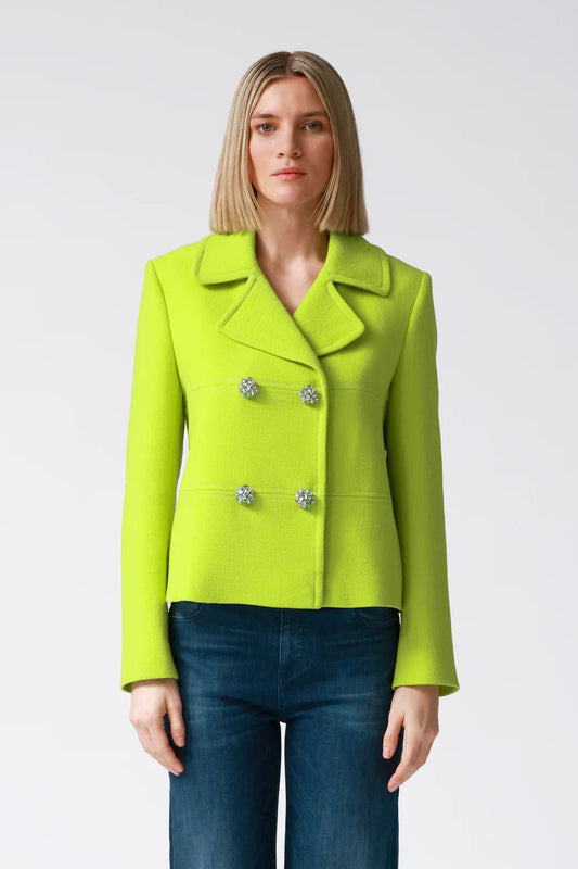 Fleur Double-Breasted Wool Jacket in Lime - My Store 2